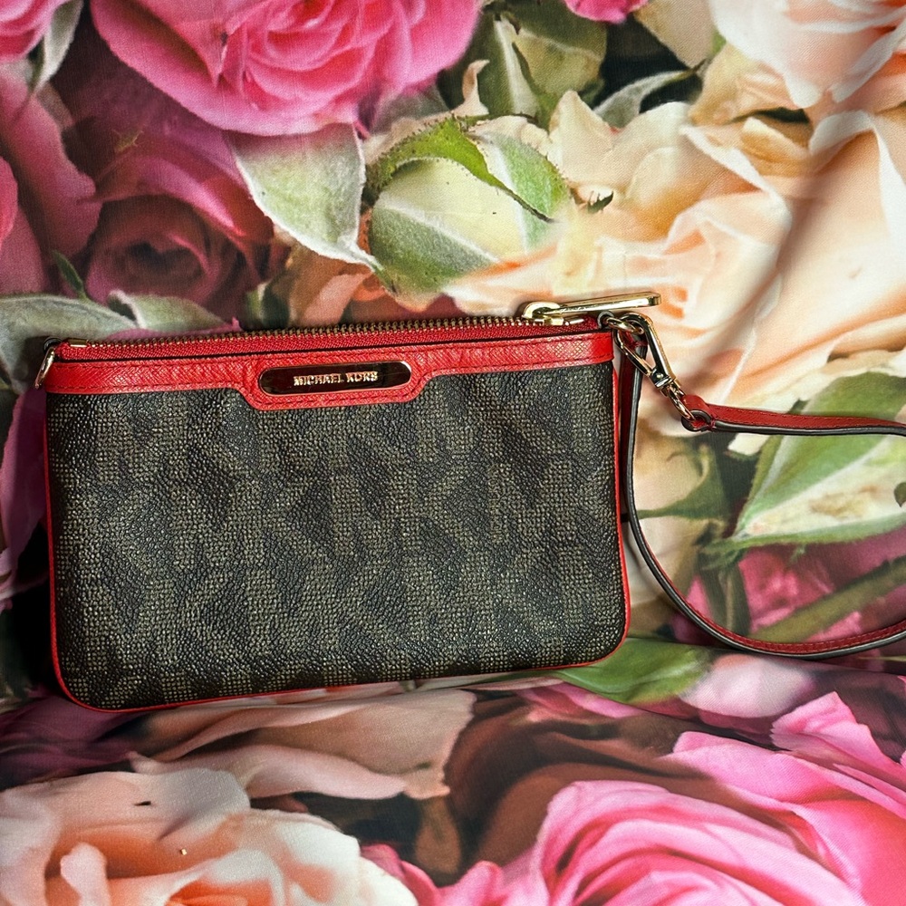Michael Kors Brown and Red Women's Monogram Wristlet - Picture 2 of 15
